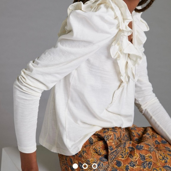 Anthropologie Ruffled V-Neck Top, Small - Picture 2 of 8